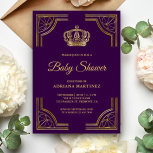 Invitación Fiesta de Bebé Corona Ornata de Oro Purpura Vintag