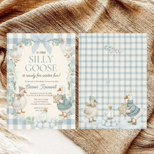 Invitación Fiesta de Bebé Cuadrillé Azul Invernal de Ganso To