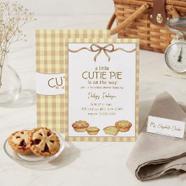 Invitación Fiesta de Bebé Cutie Pie  Lazo de Gingham Neutro
