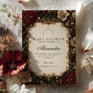 Invitación Fiesta de Bebé de Academia Oscura Floral Malhumora