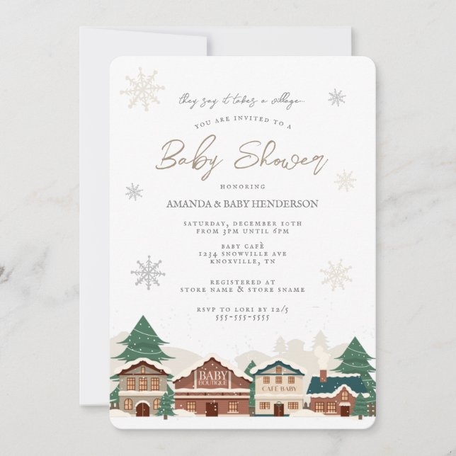 Invitación Fiesta de Bebé de Aldea de Navidad de Invierno (Anverso)