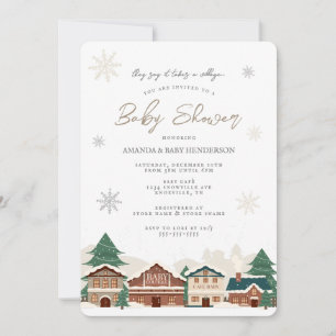 Invitación Fiesta de Bebé de Aldea de Navidad de Invierno