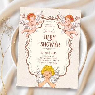 Invitación fiesta de bebé de ángeles vintage