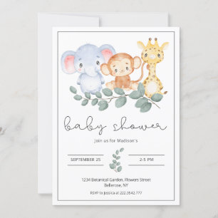 Invitación Fiesta de bebé de animales de safari y vegetación 
