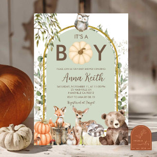 Invitación Fiesta de Bebé de Animales del Bosque de Calabaza