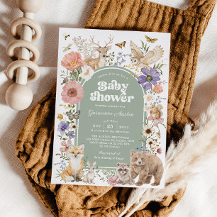 Invitación Fiesta de Bebé de Animales del Bosque de Flores Si