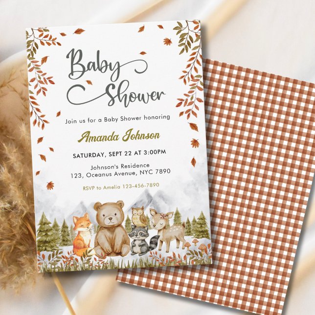 Invitación Fiesta de Bebé de Animales del Bosque Rústico (Subido por el creador)