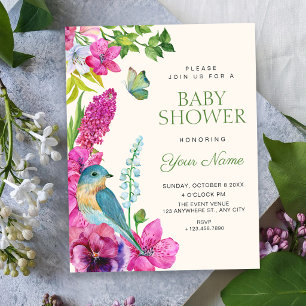 Invitación Fiesta de bebé de arte de pájaro floral