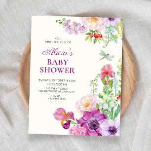 Invitación Fiesta de bebé de arte floral elegante estético