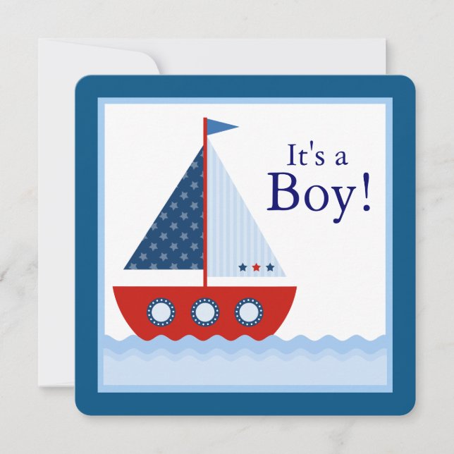Invitación Fiesta de Bebé de Barco de Vela Náutico para Niños (Anverso)