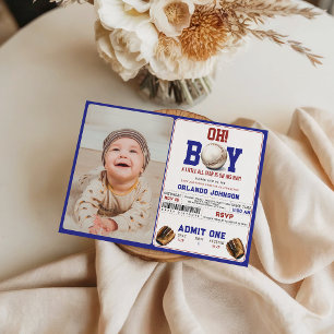 Invitación Fiesta de Bebé de Béisbol para Niño Divertido   Fi