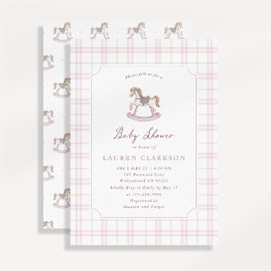 Invitación Fiesta de Bebé de Caballo de Balanza Rosa Preppy