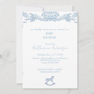 Invitación Fiesta de Bebé de Caballo Mecedor Azul Vintage