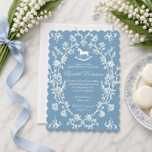 Invitación Fiesta de Bebé de Caballo Mecedor Azul Wedgewood E