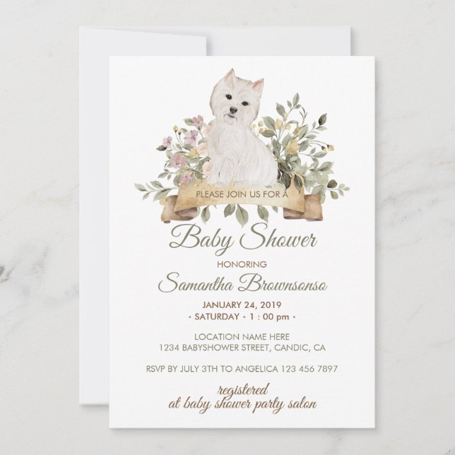 Invitación Fiesta de Bebé de Cachorro Terrier Blanco de West  (Anverso)