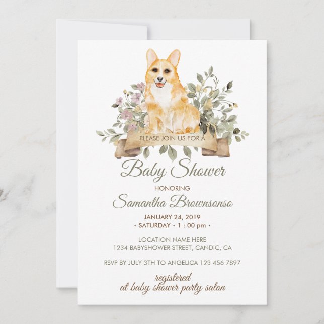 Invitación Fiesta de Bebé de Cachorro Welsh Corgi (Anverso)