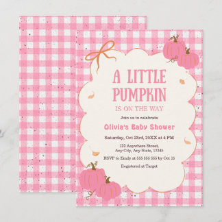 Invitación Fiesta de Bebé de Calabacita de Cuadros Rosa de Ot