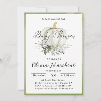 Invitación Fiesta de Bebé de Calabaza Aquarela Verde Salvia R