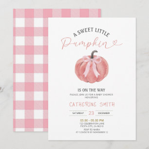 Invitación Fiesta de Bebé de Calabaza con Lazo Rosa de Otoño