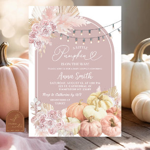 Invitación Fiesta de Bebé de Calabaza Floral Boho Rosa