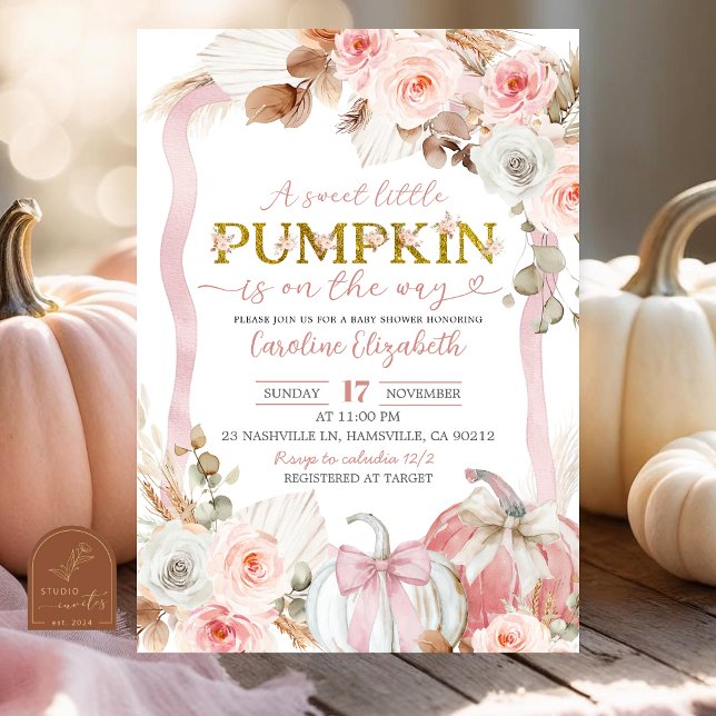 Invitación Fiesta de Bebé de Calabaza Rosa Boho Coquette (Subido por el creador)