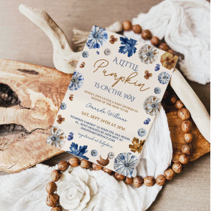 Invitación Fiesta de Bebé de Calabaza Toile de Jouy Azul Terr