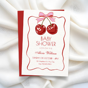 Invitación Fiesta de bebé de cereza linda roja