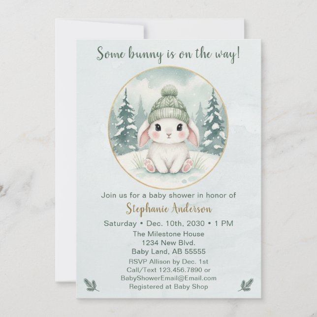Invitación Fiesta de Bebé de Conejo de Invierno Neutral (Anverso)