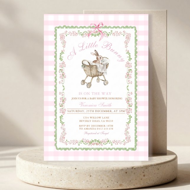 Invitación Fiesta de Bebé de Conejo Rosa Acuarela Grandmillen (Subido por el creador)