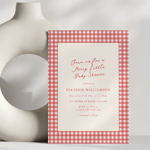 Invitación Fiesta de Bebé de Cuadrillé Rojo de Navidad Alegre