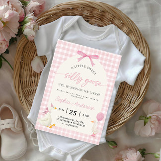 Invitación Fiesta de Bebé de Cuadrillé Rosa de Ganso Tonto