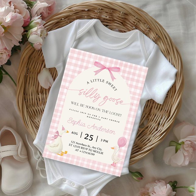 Invitación Fiesta de Bebé de Cuadrillé Rosa de Ganso Tonto (Subido por el creador)