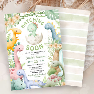 Invitación Fiesta de Bebé de Dinosaurio Verde Neutral en Géne