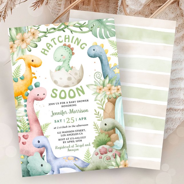 Invitación Fiesta de Bebé de Dinosaurio Verde Neutral en Géne (Subido por el creador)