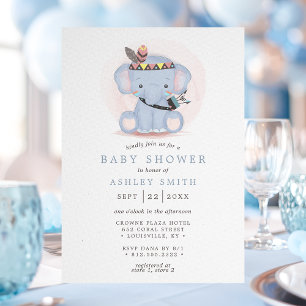 Invitación Fiesta de Bebé de Elefante Tribal Boho