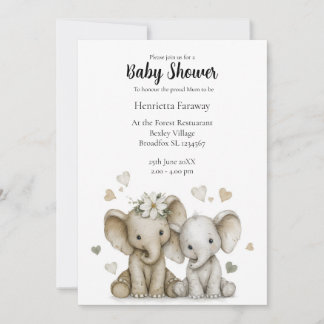 Invitación Fiesta de bebé de elefantes bebé acuarela adorable