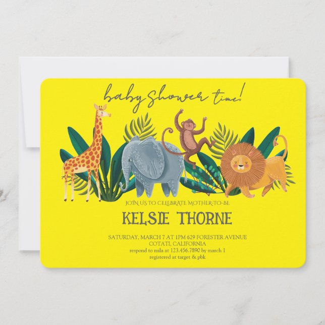 Invitación Fiesta de Bebé de Fauna de la Jungla (Anverso)