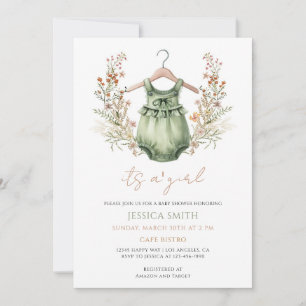 Invitación Fiesta de Bebé de Flor Silvestre Boho Verde Salvia