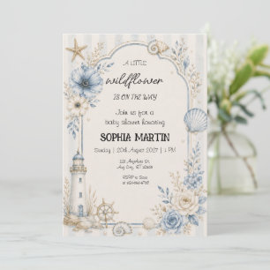 Invitación Fiesta de Bebé de Flor Silvestre Costera Azul Flor