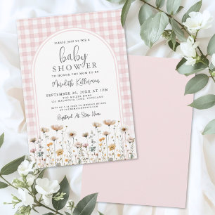 Invitación Fiesta de Bebé de Flor Silvestre de Cuadros Rosa C