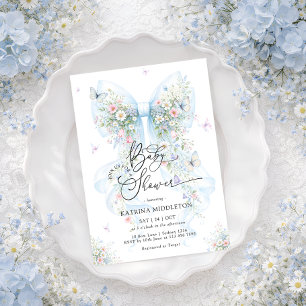 Invitación Fiesta de Bebé de Flor Silvestre de Lazo Azul Eleg