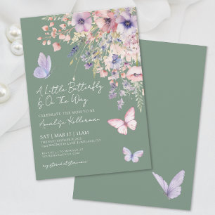 Invitación Fiesta de Bebé de Flor Silvestre de Mariposa Verde