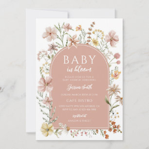 Invitación Fiesta de Bebé de Flor Silvestre Rosa Sonrojado