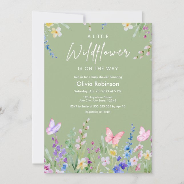 Invitación Fiesta de Bebé de Flor Silvestre Un Poco de Verde  (Anverso)