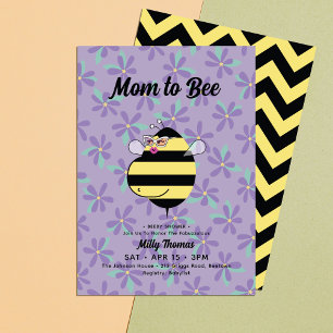 Invitación Fiesta de Bebé de Floral Púrpura Abeja Embarazada 