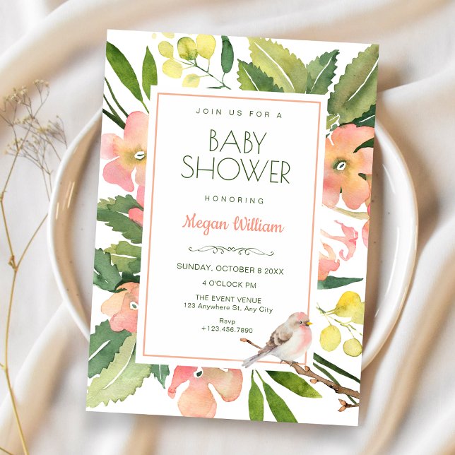 Invitación Fiesta de bebé de flores acuarela (Subido por el creador)