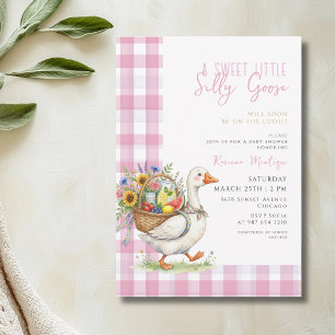 Invitación Fiesta de Bebé de Flores de Cuadros Rosas de Ganso