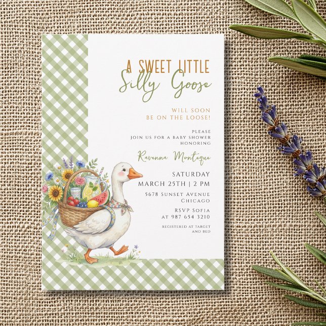 Invitación Fiesta de Bebé de Flores de Cuadros Verdes de Gans (Subido por el creador)