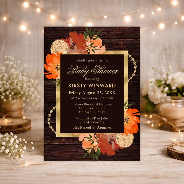 Invitación Fiesta de Bebé de Flores de Otoño Naranja Quemada  (Subido por el creador)