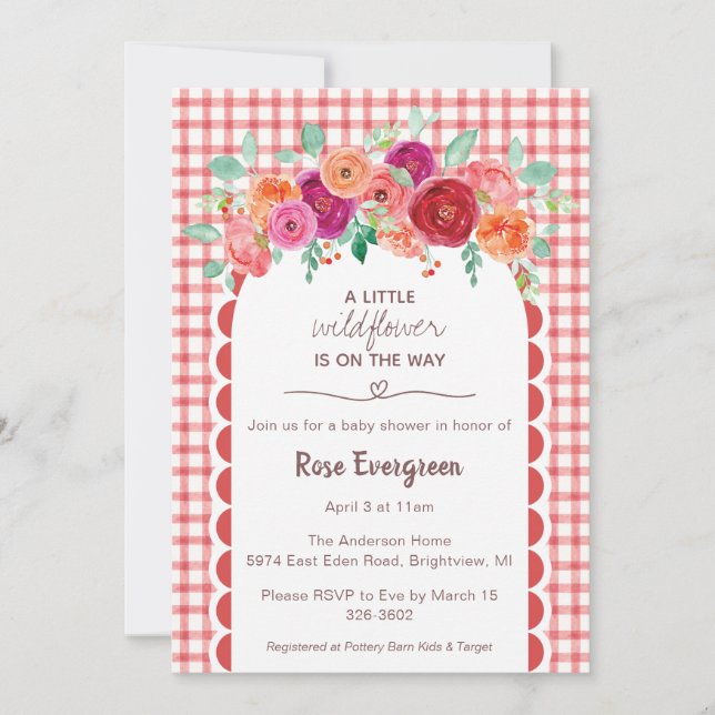 Invitación Fiesta de bebé de flores silvestres acuarela Gingh (Anverso)